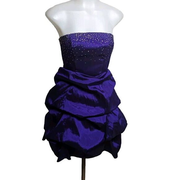 Blondie Nites Stacy Sklar Dress Bubble Gathered Strapless Volume Bling Bodice 1 - Picture 10 of 10